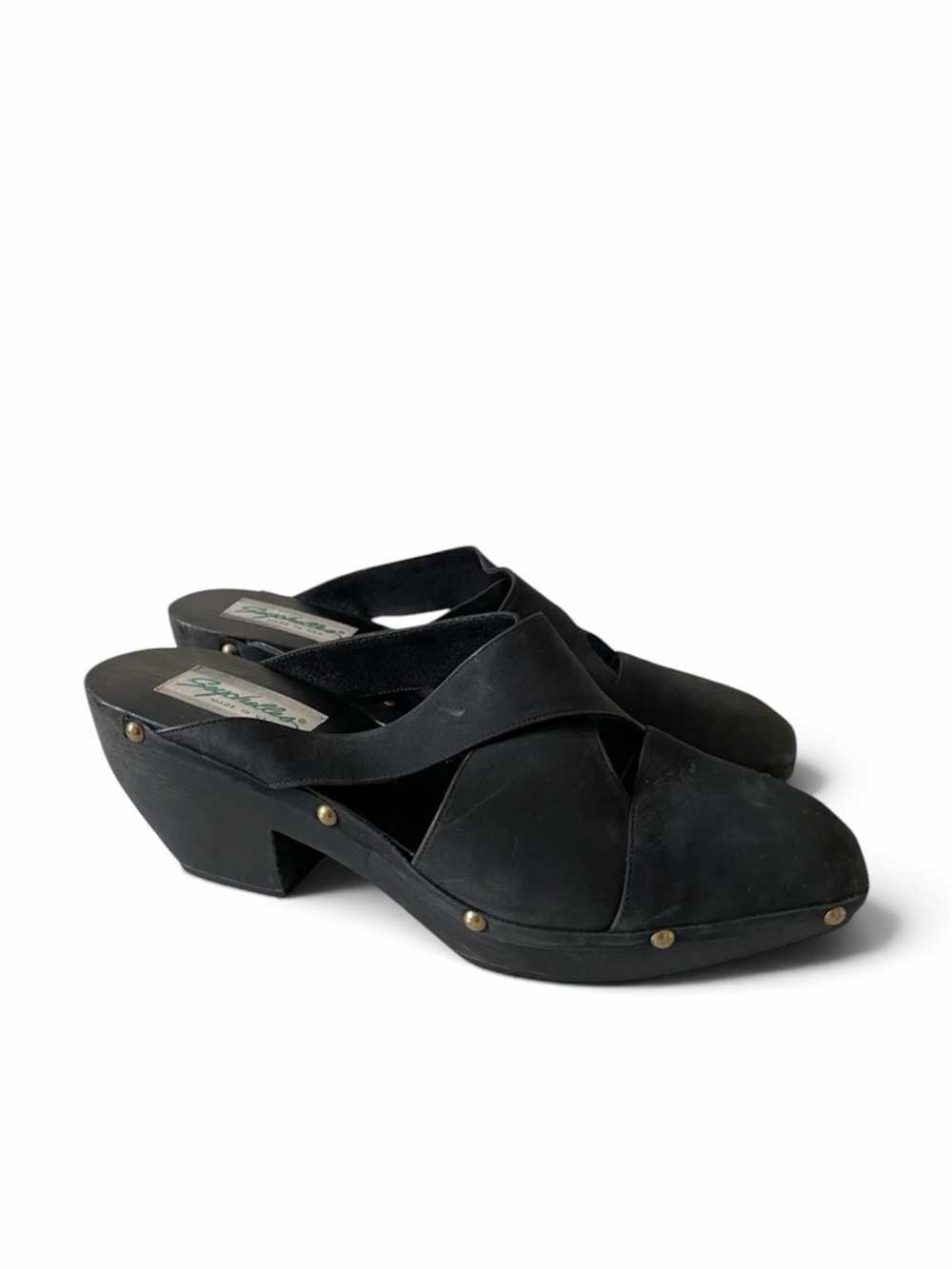 Vintage 90’s Black Wood and Leather Clogs by Seychelles Women’s Size 7.5